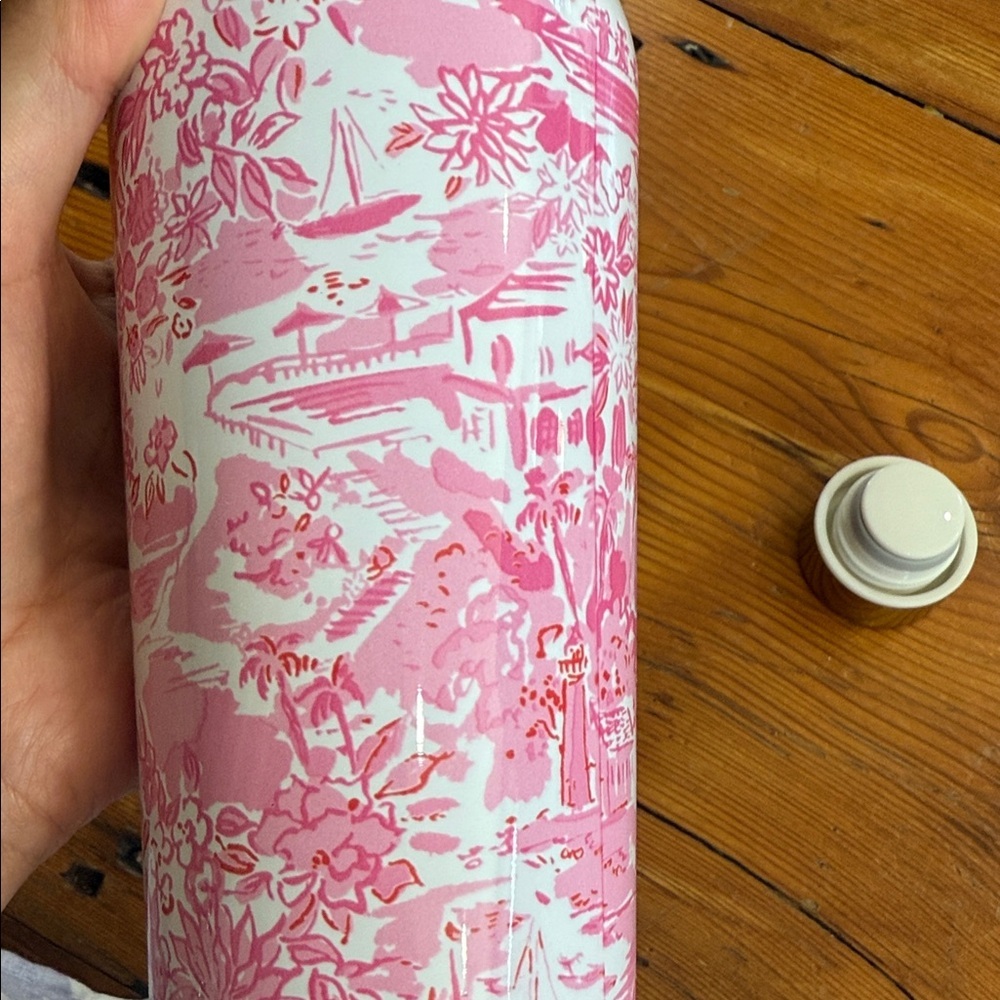 Lilly Pulitzer Pink Floral Water Bottle with Gold Lid - Picture 6 of 6